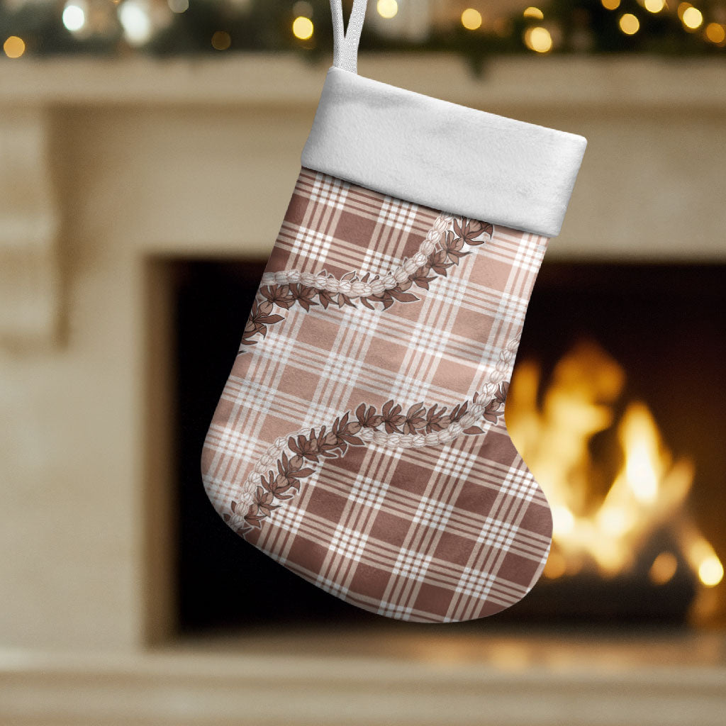 Beige Hawaii Palaka Christmas Stocking Hawaiian Pikake Lei LT05 Set of 2 Beige - Polynesian Pride