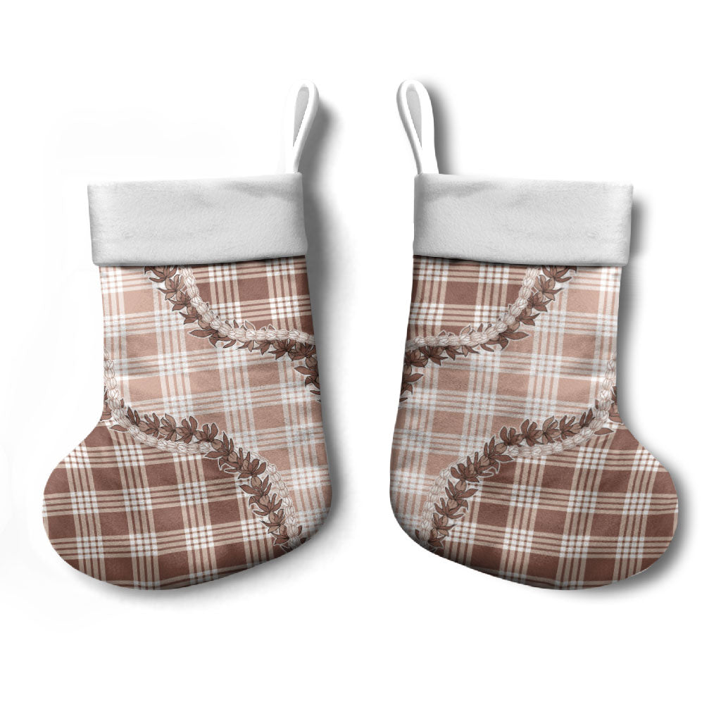 Beige Hawaii Palaka Christmas Stocking Hawaiian Pikake Lei LT05 - Polynesian Pride