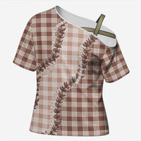 Beige Hawaii Palaka Cross Shoulder Shirt Hawaiian Pikake Lei