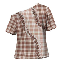Beige Hawaii Palaka Cross Shoulder Shirt Hawaiian Pikake Lei