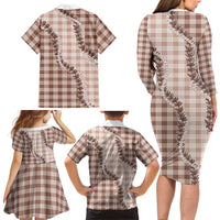 Beige Hawaii Palaka Family Matching Long Sleeve Bodycon Dress and Hawaiian Shirt Hawaiian Pikake Lei LT05 - Polynesian Pride