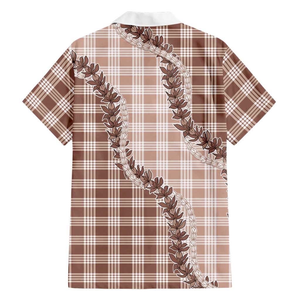 Beige Hawaii Palaka Family Matching Off The Shoulder Long Sleeve Dress and Hawaiian Shirt Hawaiian Pikake Lei LT05 - Polynesian Pride