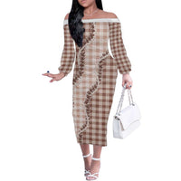 Beige Hawaii Palaka Family Matching Off The Shoulder Long Sleeve Dress and Hawaiian Shirt Hawaiian Pikake Lei LT05 Mom's Dress Beige - Polynesian Pride