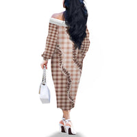 Beige Hawaii Palaka Family Matching Off The Shoulder Long Sleeve Dress and Hawaiian Shirt Hawaiian Pikake Lei LT05 - Polynesian Pride