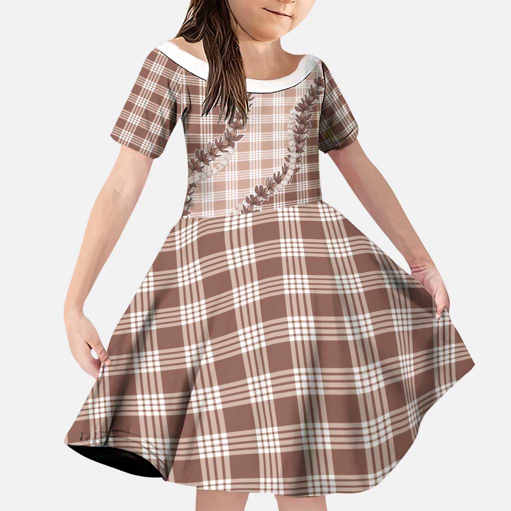 Beige Hawaii Palaka Family Matching Off Shoulder Short Dress and Hawaiian Shirt Hawaiian Pikake Lei LT05 Daughter's Dress Beige - Polynesian Pride