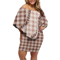 Beige Hawaii Palaka Family Matching Off Shoulder Short Dress and Hawaiian Shirt Hawaiian Pikake Lei LT05 Mom's Dress Beige - Polynesian Pride