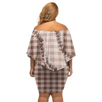 Beige Hawaii Palaka Family Matching Off Shoulder Short Dress and Hawaiian Shirt Hawaiian Pikake Lei LT05 - Polynesian Pride
