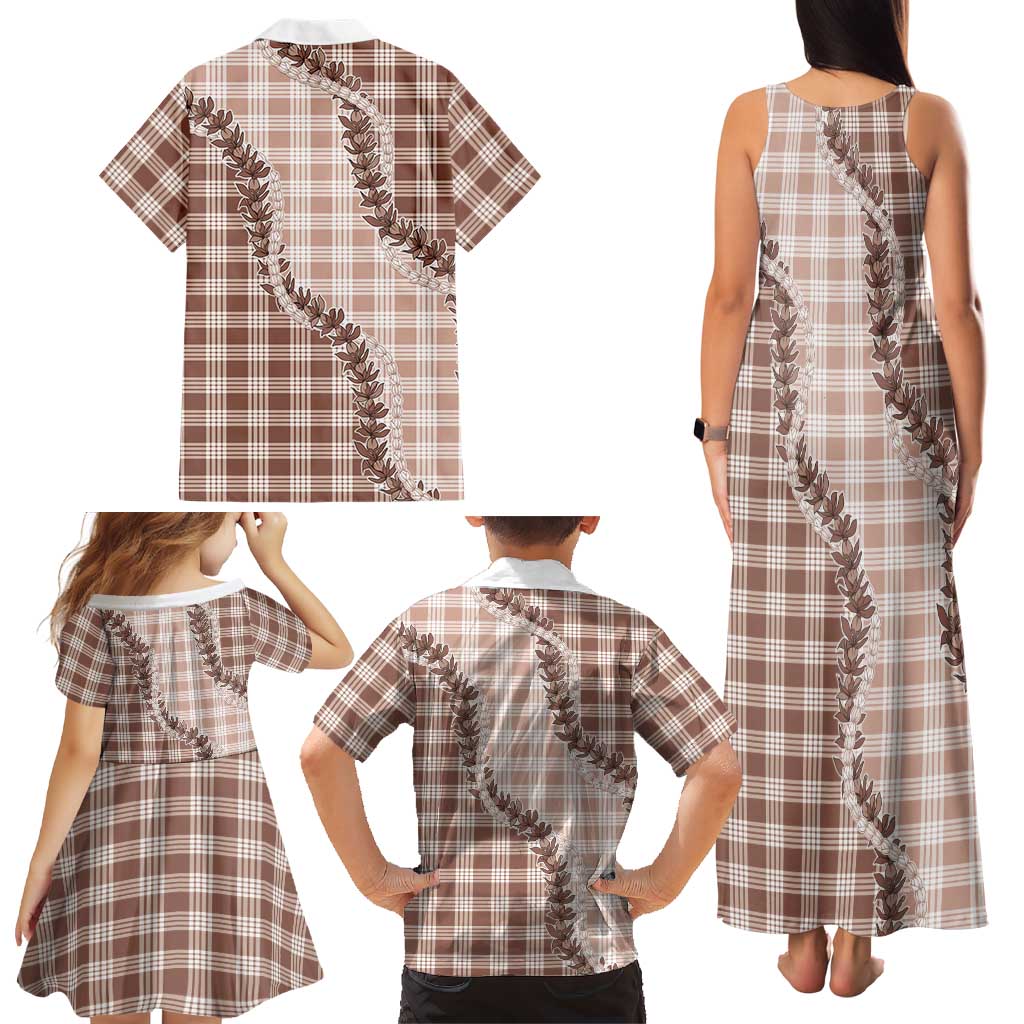 Beige Hawaii Palaka Family Matching Tank Maxi Dress and Hawaiian Shirt Hawaiian Pikake Lei LT05 - Polynesian Pride