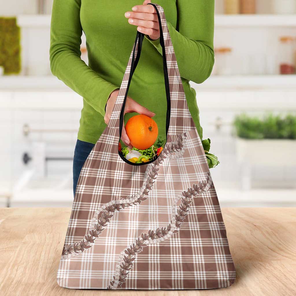 Beige Hawaii Palaka Grocery Bag Hawaiian Pikake Lei