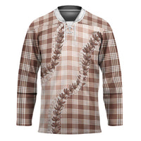 Beige Hawaii Palaka Hockey Jersey Hawaiian Pikake Lei