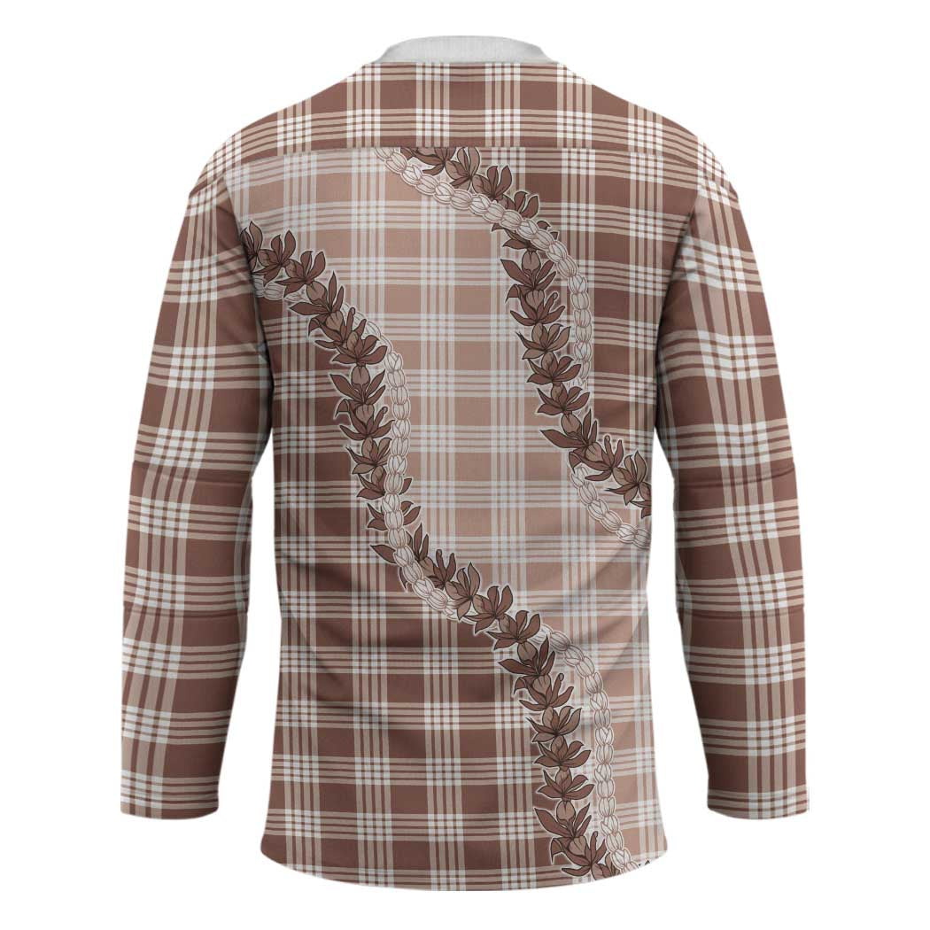 Beige Hawaii Palaka Hockey Jersey Hawaiian Pikake Lei