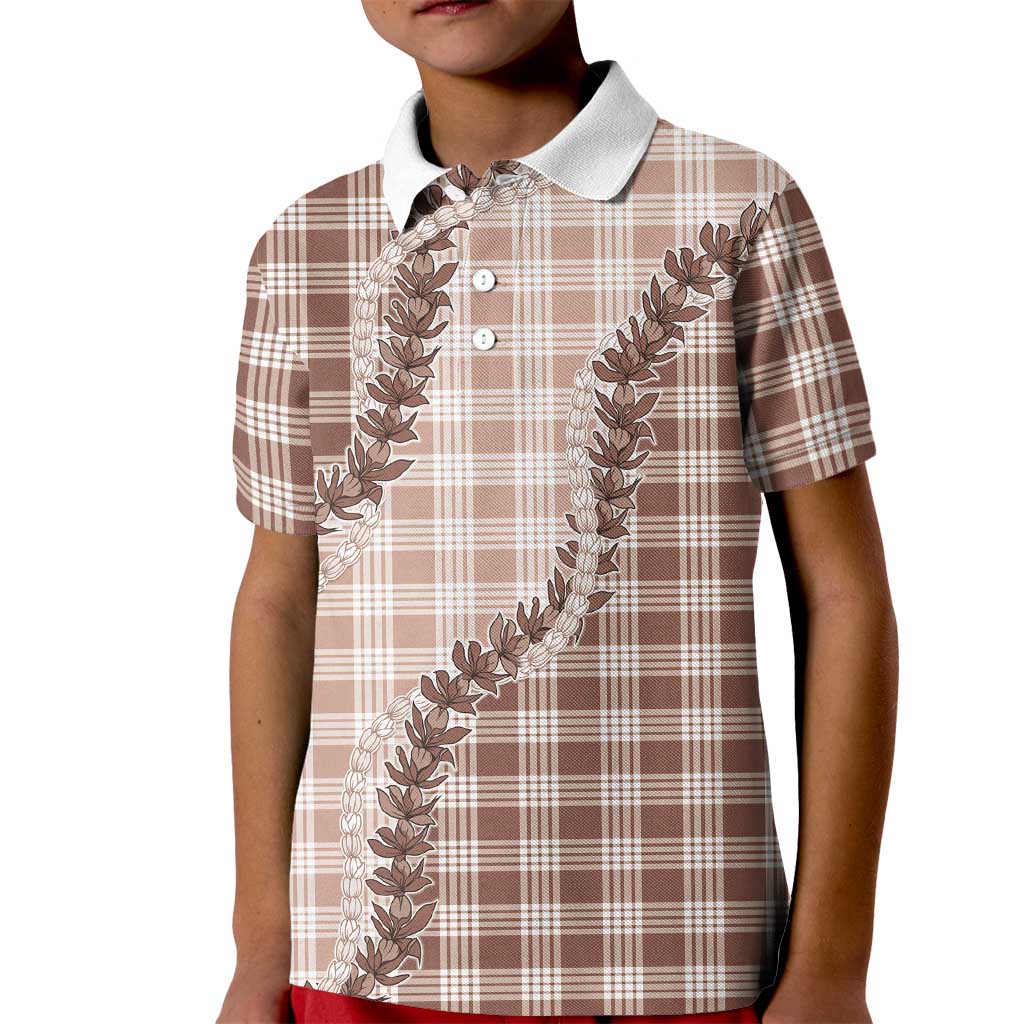 Beige Hawaii Palaka Kid Polo Shirt Hawaiian Pikake Lei
