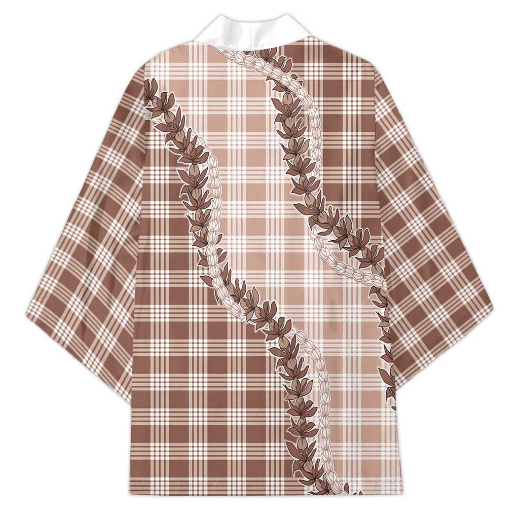Beige Hawaii Palaka Kimono Hawaiian Pikake Lei