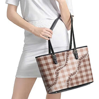 Beige Hawaii Palaka Leather Tote Bag Hawaiian Pikake Lei