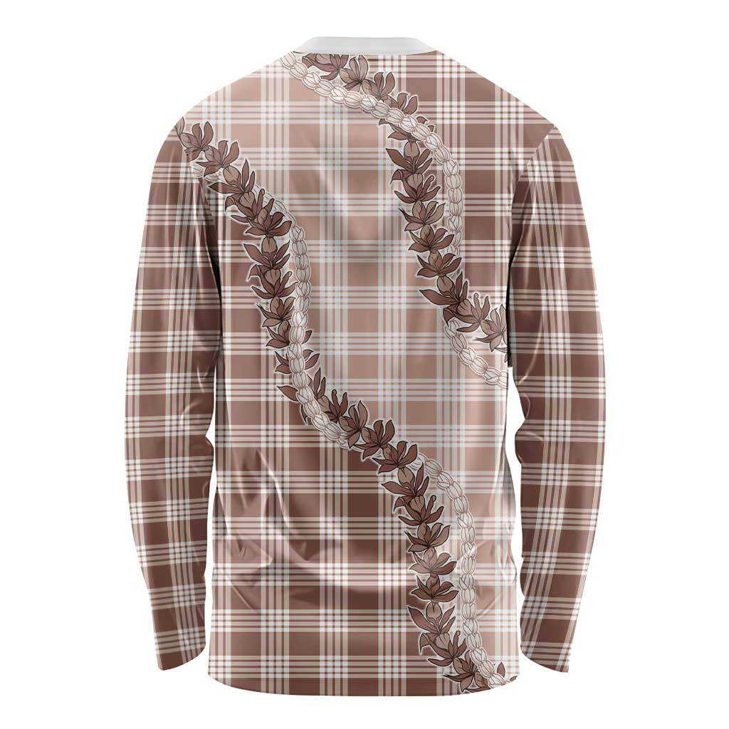 Beige Hawaii Palaka Long Sleeve Shirt Hawaiian Pikake Lei