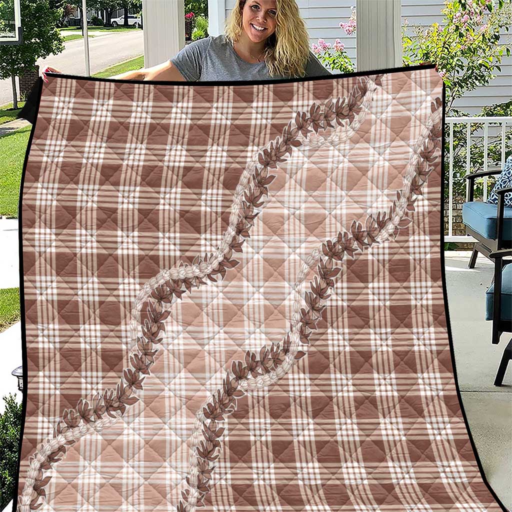 Beige Hawaii Palaka Quilt Hawaiian Pikake Lei