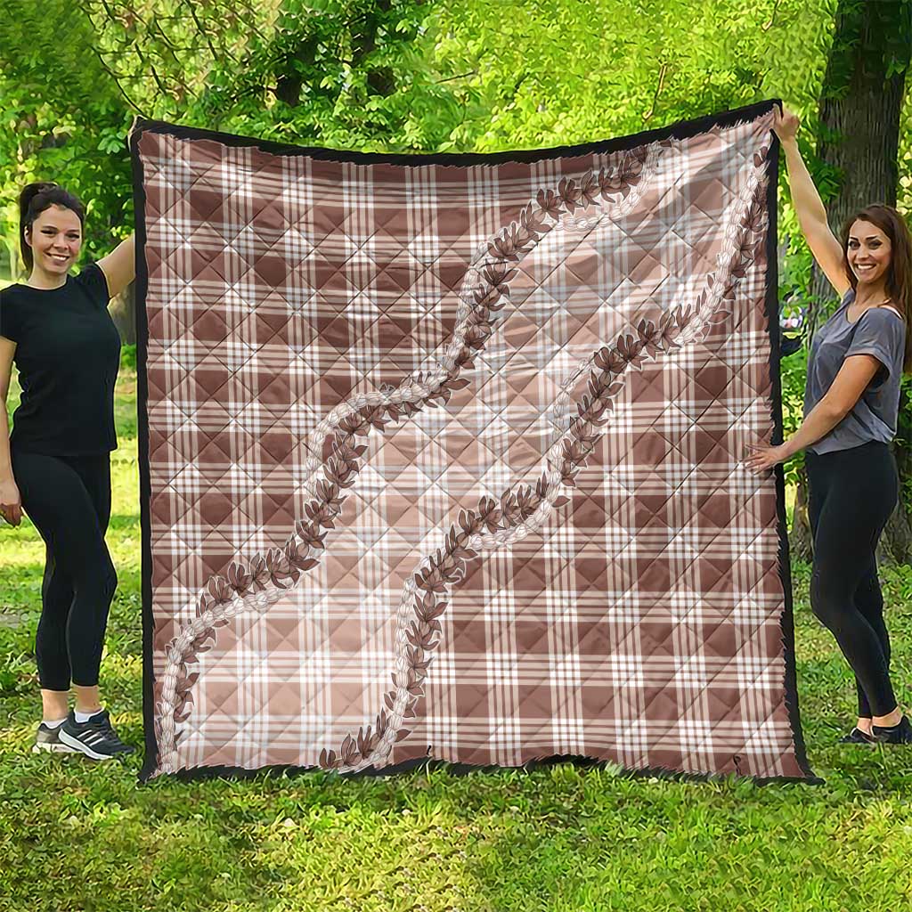 Beige Hawaii Palaka Quilt Hawaiian Pikake Lei