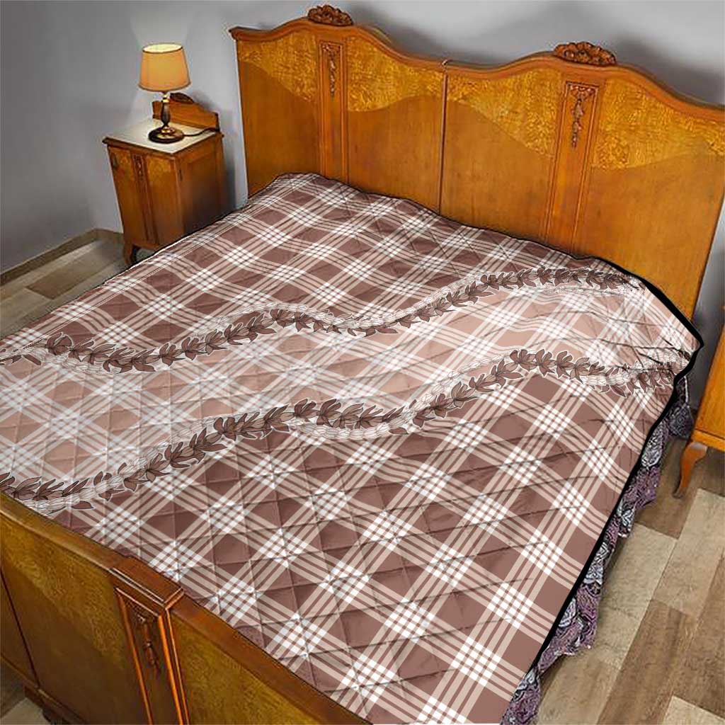 Beige Hawaii Palaka Quilt Hawaiian Pikake Lei