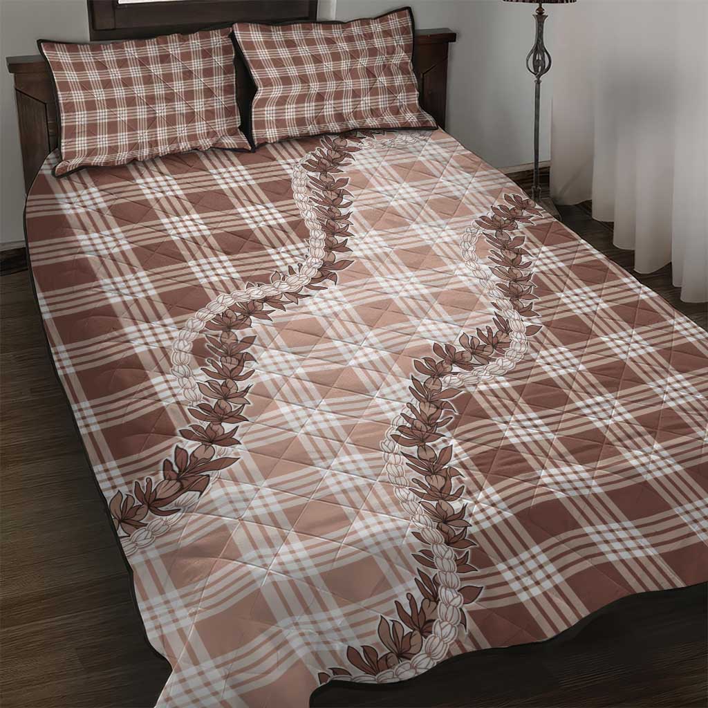 Beige Hawaii Palaka Quilt Bed Set Hawaiian Pikake Lei