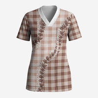 Beige Hawaii Palaka Scrub Top Hawaiian Pikake Lei