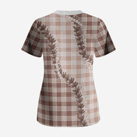 Beige Hawaii Palaka Scrub Top Hawaiian Pikake Lei