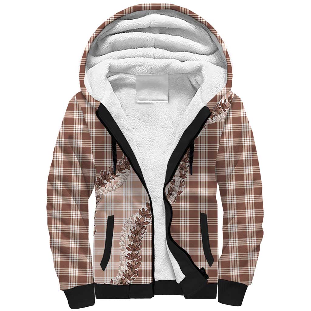 Beige Hawaii Palaka Sherpa Hoodie Hawaiian Pikake Lei