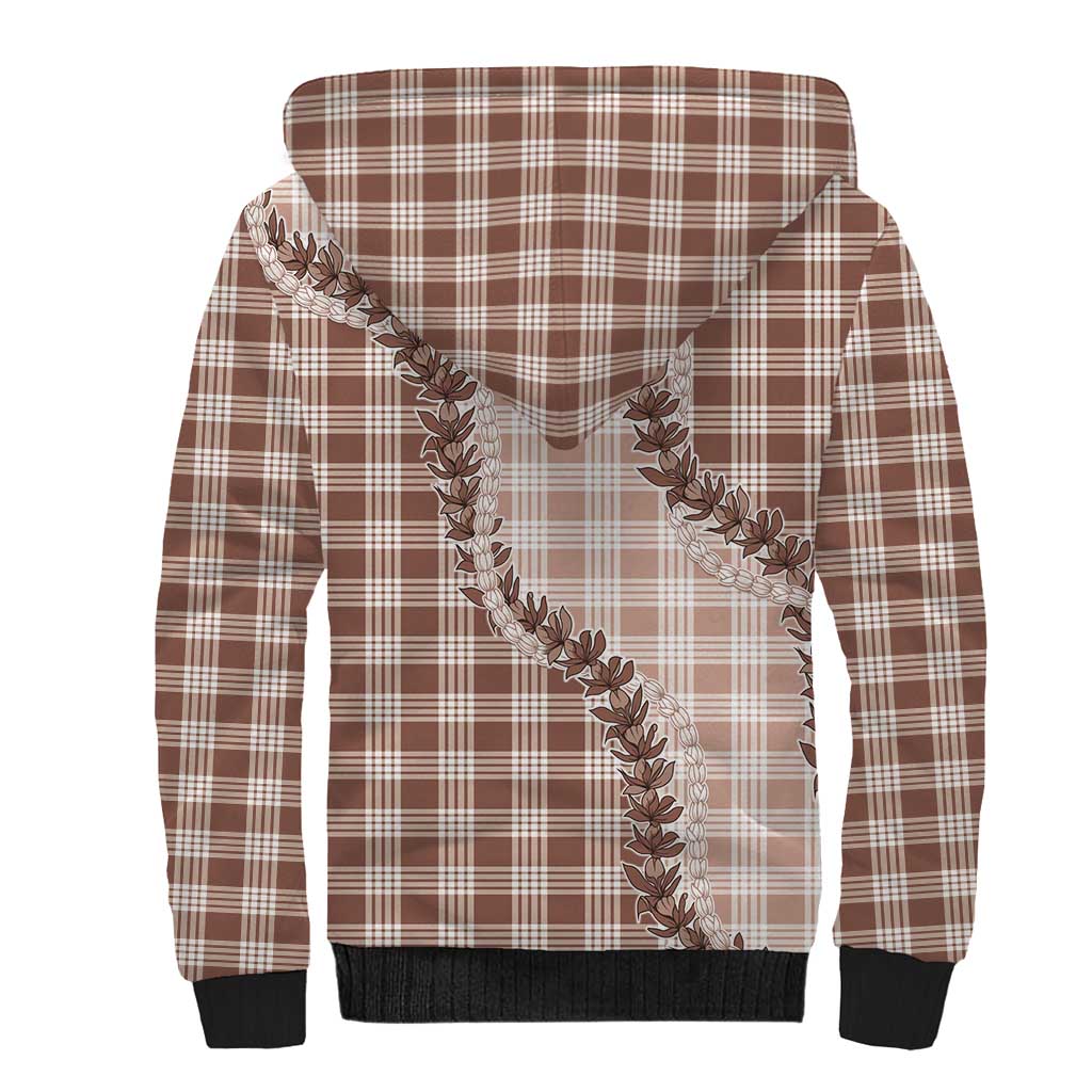 Beige Hawaii Palaka Sherpa Hoodie Hawaiian Pikake Lei