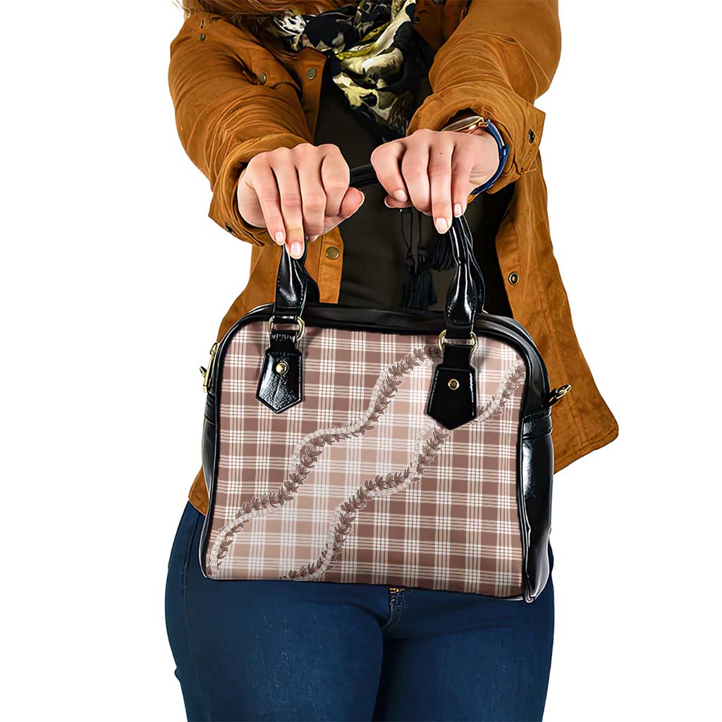 Beige Hawaii Palaka Shoulder Handbag Hawaiian Pikake Lei