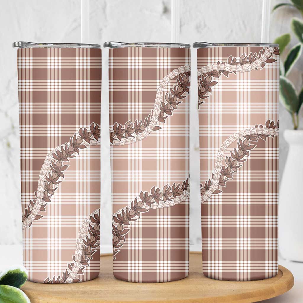 Beige Hawaii Palaka Skinny Tumbler Hawaiian Pikake Lei