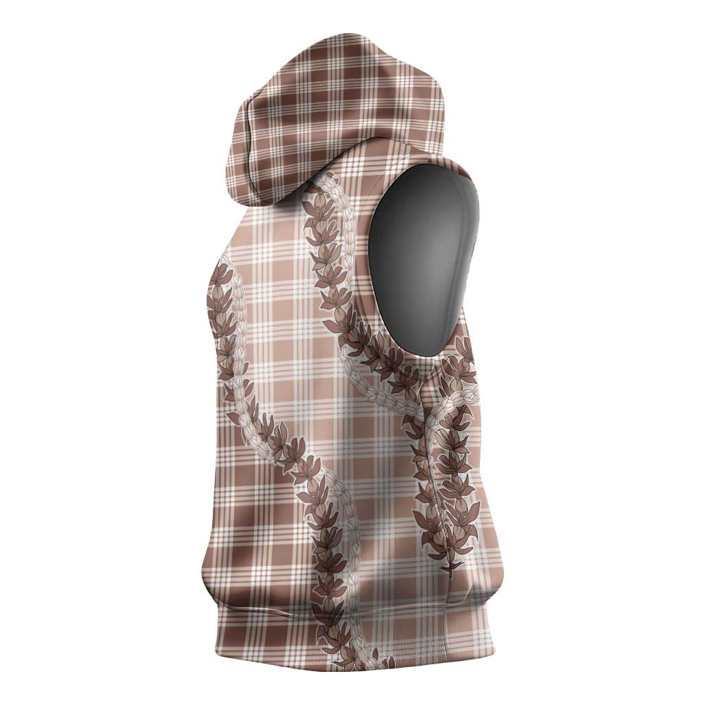 Beige Hawaii Palaka Sleeveless Hoodie Hawaiian Pikake Lei