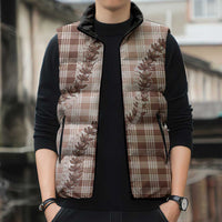 Beige Hawaii Palaka Sleeveless Puffer Jacket Hawaiian Pikake Lei