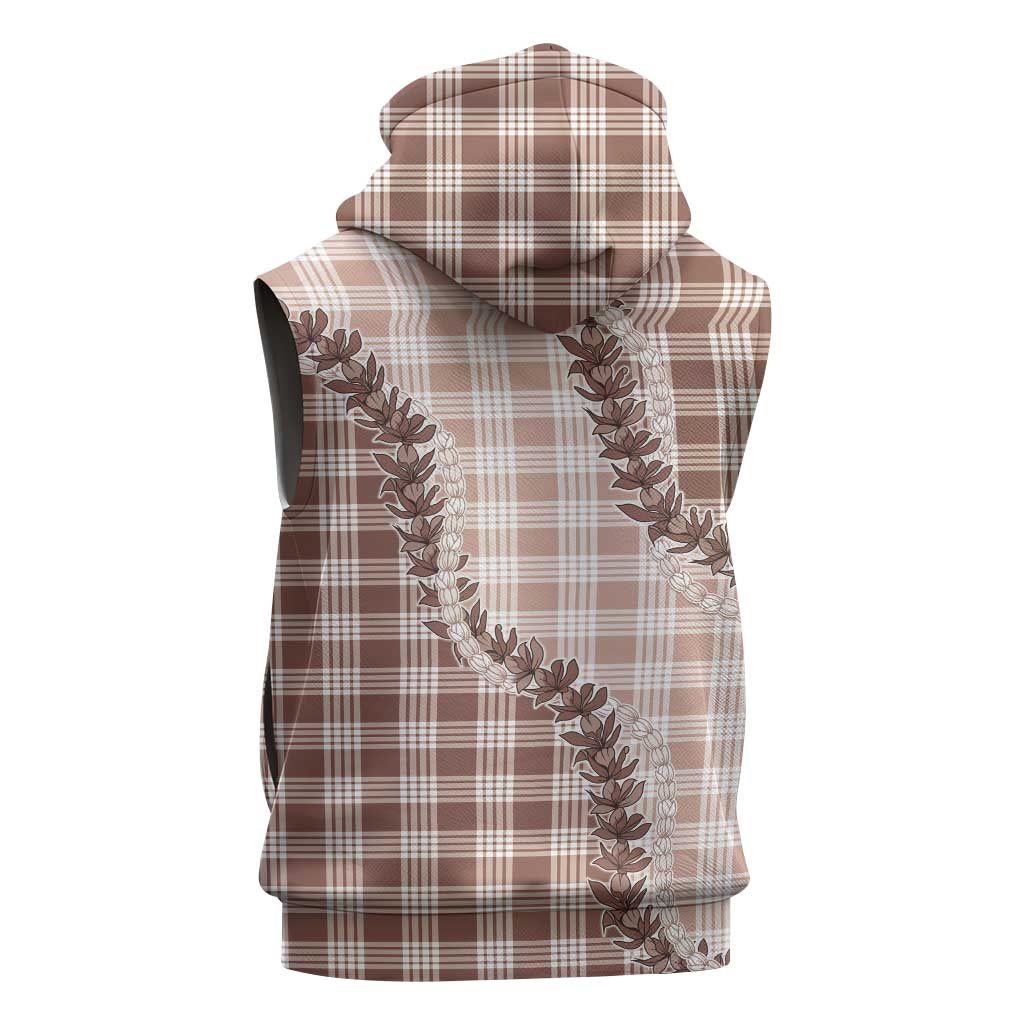 Beige Hawaii Palaka Sleeveless Zip Hoodie Hawaiian Pikake Lei