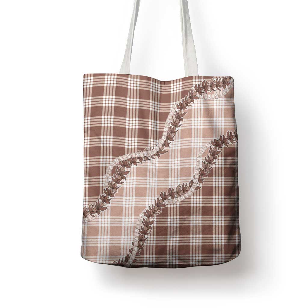 Beige Hawaii Palaka Tote Bag Hawaiian Pikake Lei