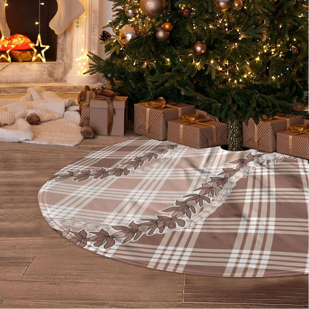 Beige Hawaii Palaka Tree Skirt Hawaiian Pikake Lei LT05 - Polynesian Pride