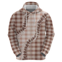 Beige Hawaii Palaka Zip Hoodie Hawaiian Pikake Lei