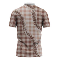 Beige Hawaii Palaka Zipper Polo Shirt Hawaiian Pikake Lei
