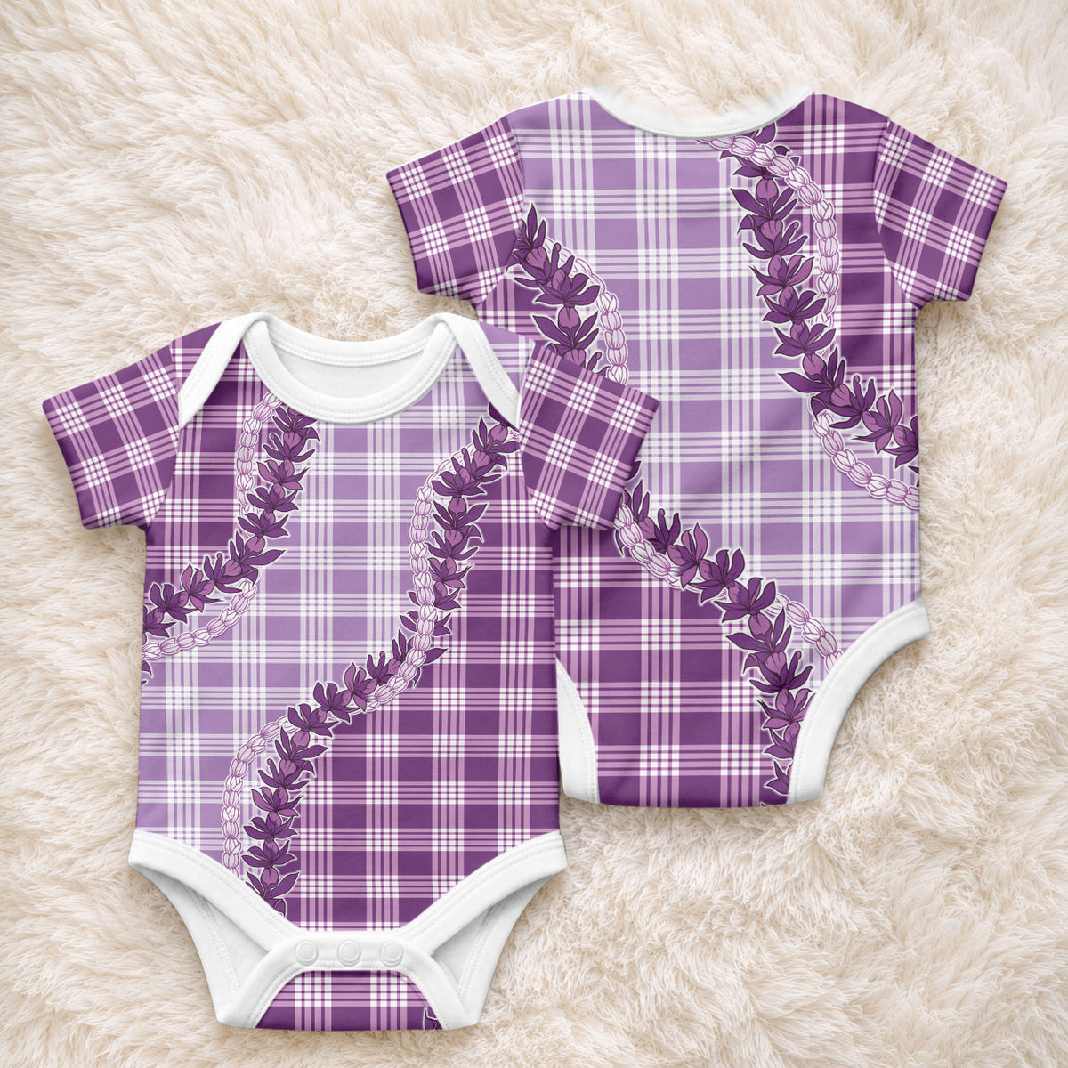 Violet Hawaii Palaka Baby Onesie Hawaiian Pikake Lei