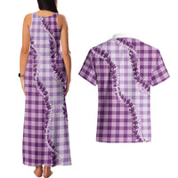 Violet Hawaii Palaka Couples Matching Tank Maxi Dress and Hawaiian Shirt Hawaiian Pikake Lei