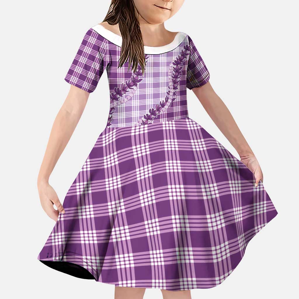 Violet Hawaii Palaka Family Matching Long Sleeve Bodycon Dress and Hawaiian Shirt Hawaiian Pikake Lei LT05 Daughter's Dress Violet - Polynesian Pride