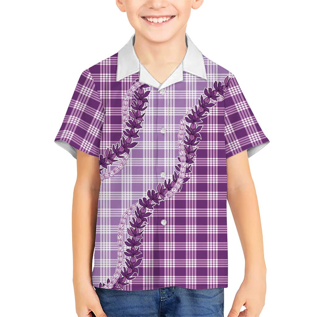 Violet Hawaii Palaka Family Matching Mermaid Dress and Hawaiian Shirt Hawaiian Pikake Lei LT05 Son's Shirt Violet - Polynesian Pride