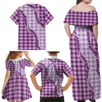 Violet Hawaii Palaka Family Matching Off Shoulder Maxi Dress and Hawaiian Shirt Hawaiian Pikake Lei