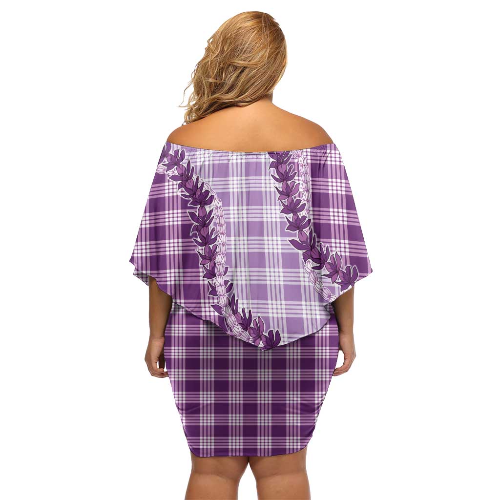 Violet Hawaii Palaka Family Matching Off Shoulder Short Dress and Hawaiian Shirt Hawaiian Pikake Lei