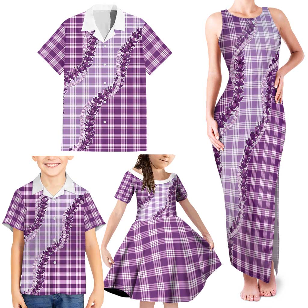 Violet Hawaii Palaka Family Matching Tank Maxi Dress and Hawaiian Shirt Hawaiian Pikake Lei