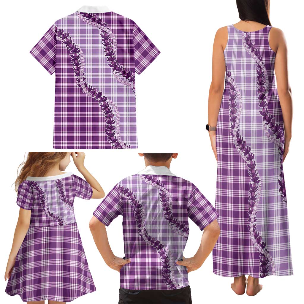 Violet Hawaii Palaka Family Matching Tank Maxi Dress and Hawaiian Shirt Hawaiian Pikake Lei LT05 - Polynesian Pride