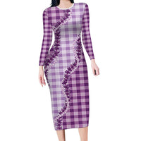 Violet Hawaii Palaka Long Sleeve Bodycon Dress Hawaiian Pikake Lei