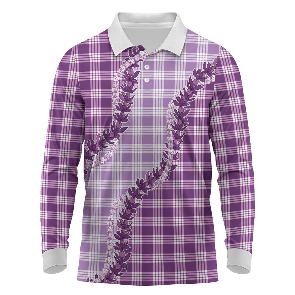 Violet Hawaii Palaka Long Sleeve Polo Shirt Hawaiian Pikake Lei