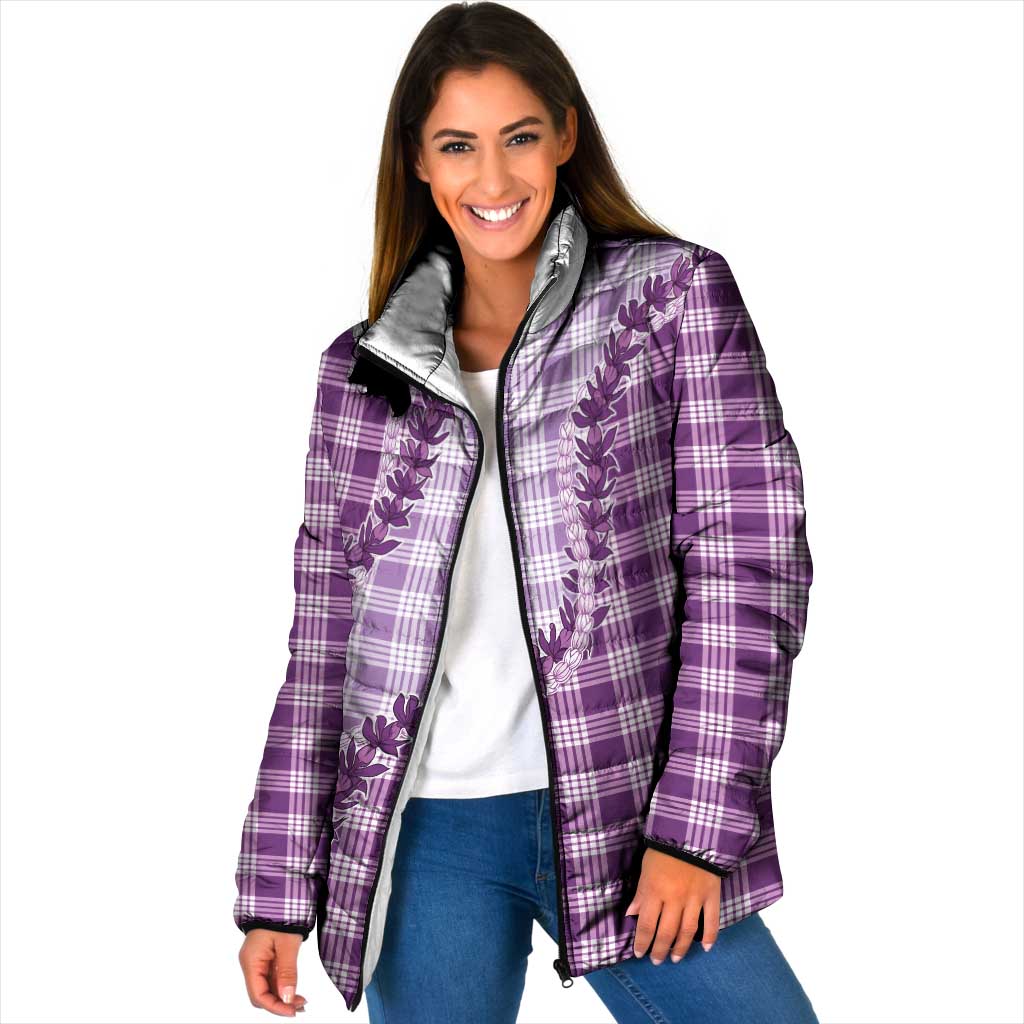 Violet Hawaii Palaka Padded Jacket Hawaiian Pikake Lei