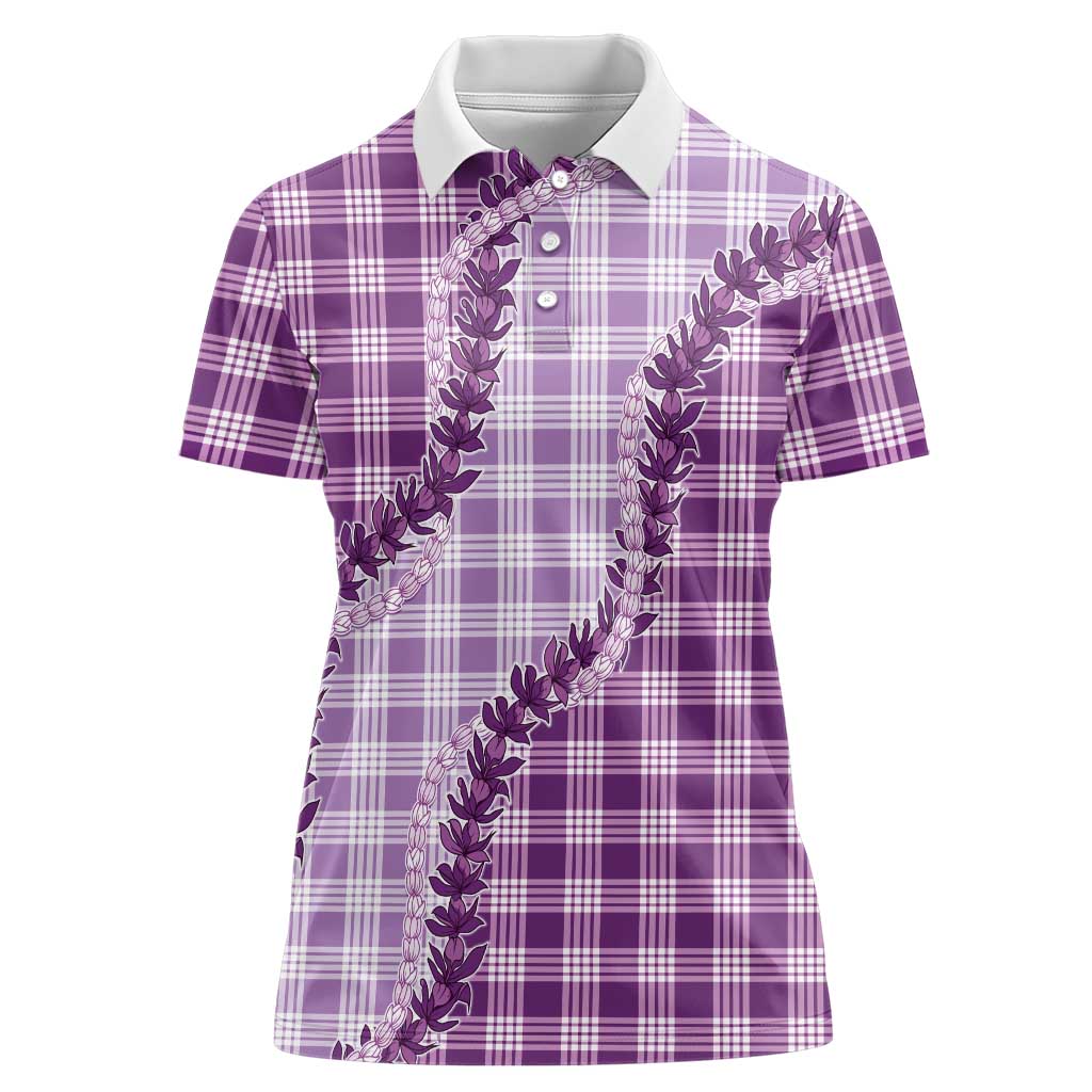 Violet Hawaii Palaka Women Polo Shirt Hawaiian Pikake Lei
