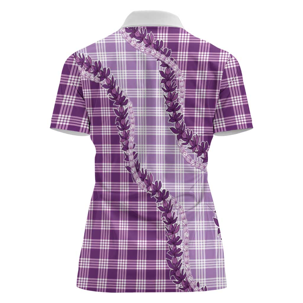Violet Hawaii Palaka Women Polo Shirt Hawaiian Pikake Lei