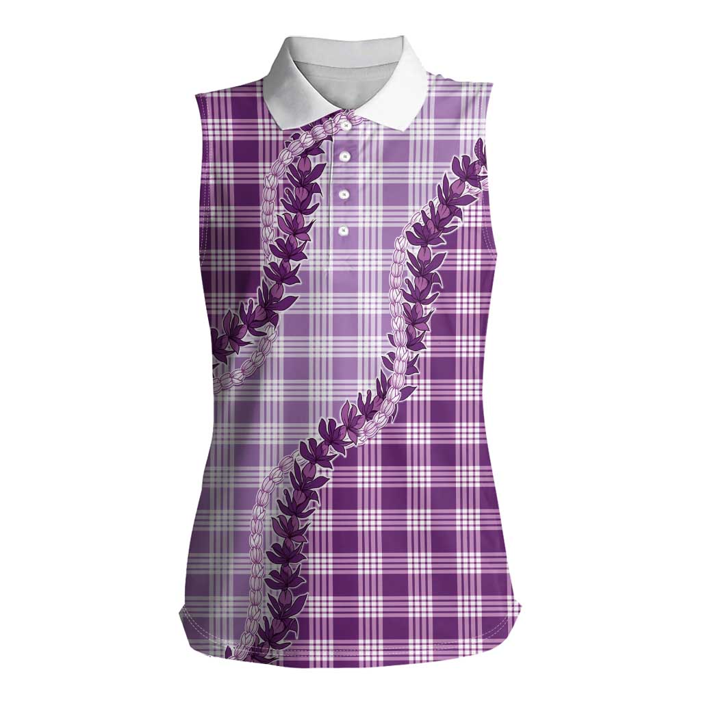 Violet Hawaii Palaka Women Sleeveless Polo Shirt Hawaiian Pikake Lei